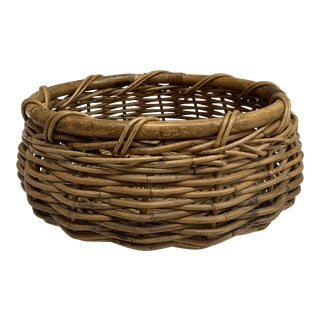 1970s Round Rattan Basket For Sale