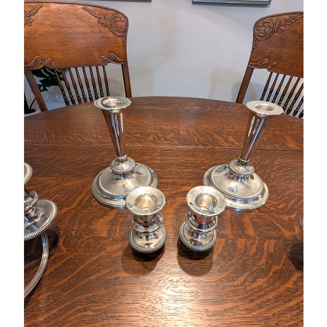 Antique Barker Ellis Silver Plated Candelabra Pair 5 Arm Convertible Gadroon England For Sale - Image 10 of 15