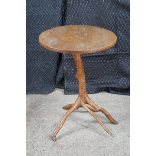 Brown Late 20th Century Rustic Adirondack Sculptural Oak Branch Side Accent Table Round Cabin Lodge For Sale - Image 8 of 11