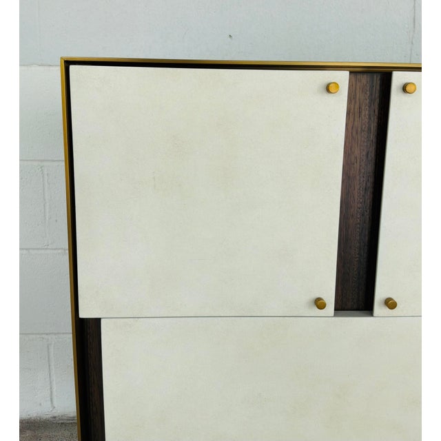Original retail $10,464, timeless Revelation Modern Block Buster Four Door Cabinet, Paldao wood case, faux vellum door...