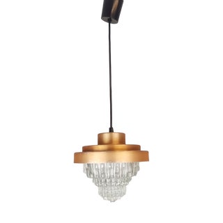 Mid-Century Modern Clear Glass and Metallic Copper Colored Aluminum Hanging Lamp, 1960s For Sale