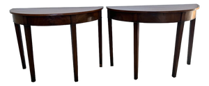 Pair of Federal-Style Demi-Lune Console Tables — Mahogany Veneer, Mid-20th Century