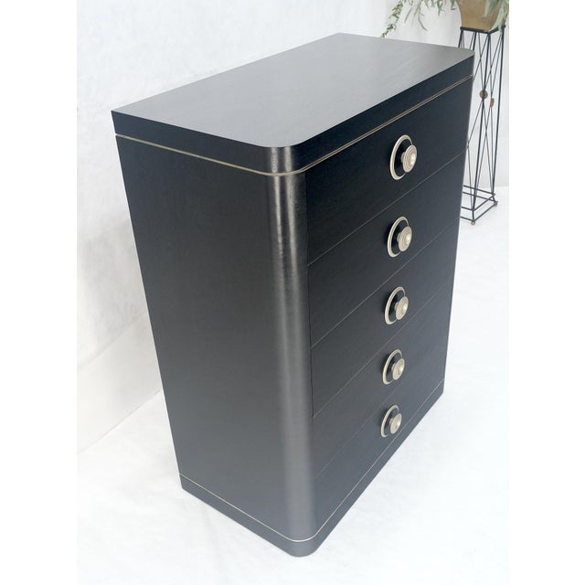 Gilbert Rohde Black Lacquer & Silver 5 Drawers Art Deco Tall Chest Dresser MINT For Sale - Image 4 of 18
