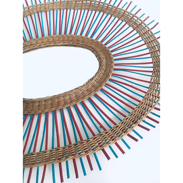 Vintage French Riviera Wicker Oval Mirror, France, 1950s For Sale - Image 4 of 15