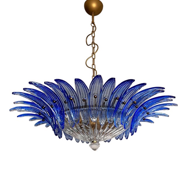 Murano Style Original Palm 36 - Blue Glasses Chandelier Ceiling Light For Sale