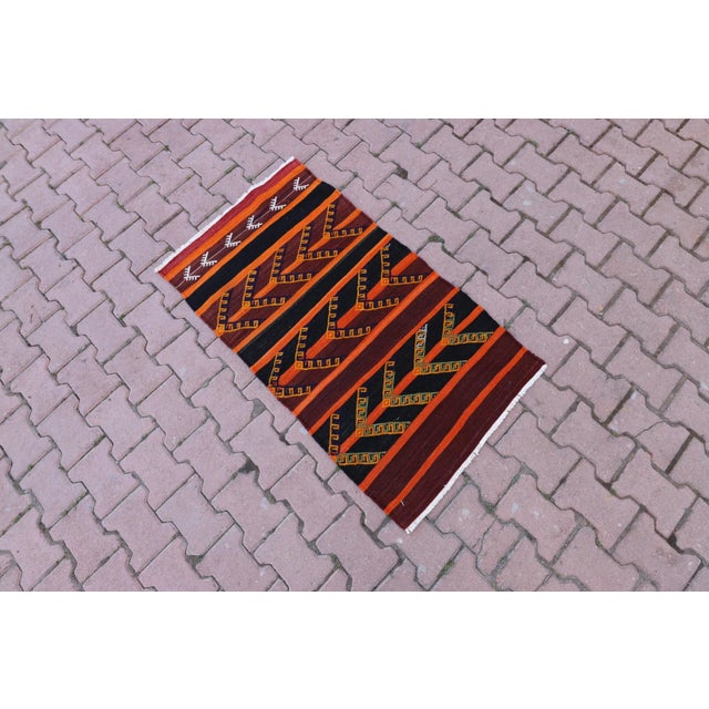 Rustic 1960s Vintage Turkish Rustic Style Southwestern Striped Design Ikat Kilim Rug For Sale - Image 3 of 13