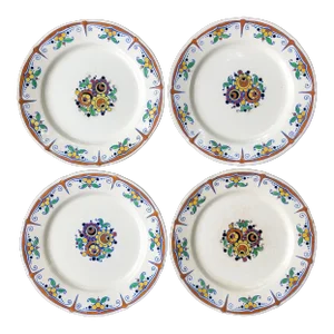 Keramis Boch Freres Belgium Art Deco Floral Painted Plates - Set of 4