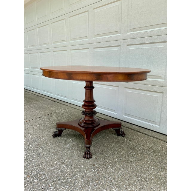 Antique American Empire Mahogany Paw Foot Pedestal Center Table, Late 19th Century For Sale - Image 4 of 12