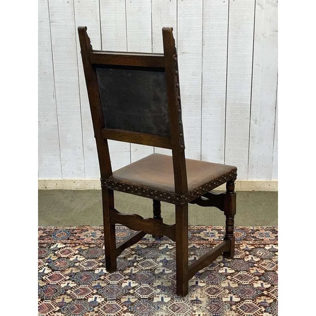 High-Backed Chair in Oak and Leather, Early 20th Century For Sale - Image 3 of 14