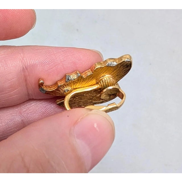 1960s Vintage Signed Napier Goldtone Green & Blue Enamel Butterfly Clip Earrings- 2 Pieces For Sale - Image 5 of 14