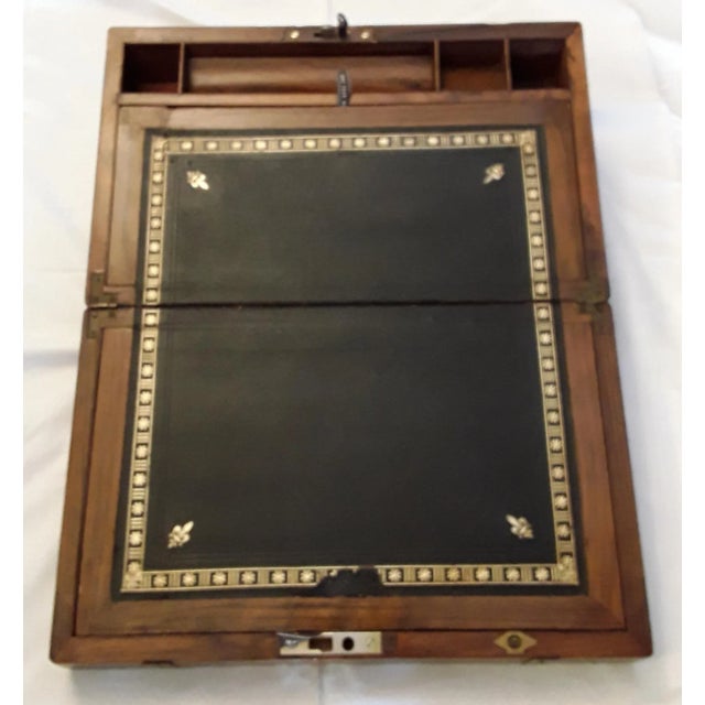 Ancient English Walnut and Brass Intarsia Desk Box with Secret Compartment For Sale - Image 3 of 12
