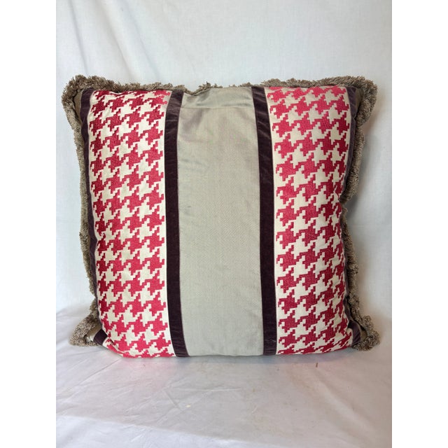 Traditional Pillow of Osborne & Little Tan + Cream Silk With Red Houndstooth Embroidery For Sale - Image 3 of 7