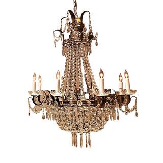 Empire Style Cascade & Basket 8-Light Chandelier With Patinated Metal Frame For Sale