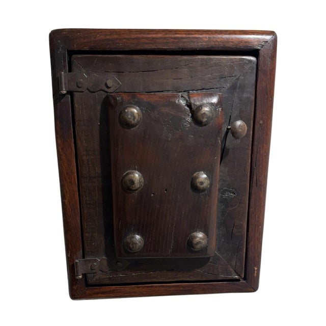 Antique Rustic Wooden Wall-Mounted Key Cabinet, 9 Hooks A substantial, rustic wooden key cabinet featuring a thick, dark-...