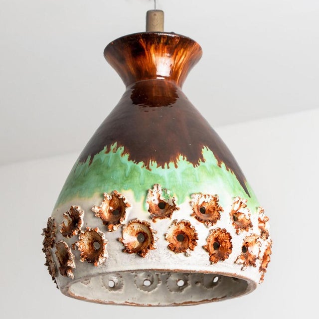 Green and Brown Ceramic Pendant Light, 1970 For Sale - Image 10 of 13