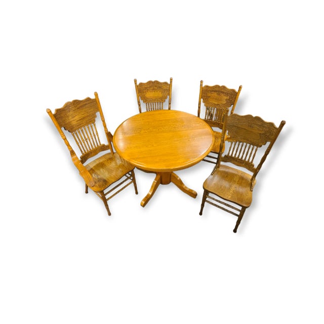 1990s Vintage Cal Oak, Inc. Solid Oak Dining Table and Four A-America Chairs. Total Suite of 5. For Sale - Image 13 of 13