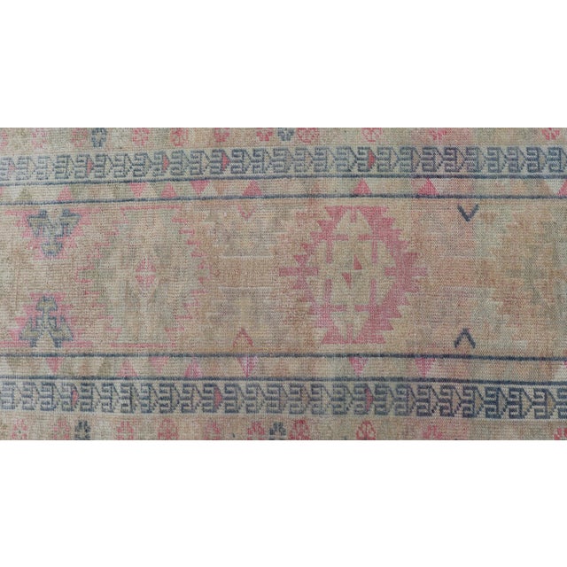 Cream Turkish Oushak Runner in Soft Taupe With Faded Rose, Pale Blue, and Cream Accent For Sale - Image 8 of 12