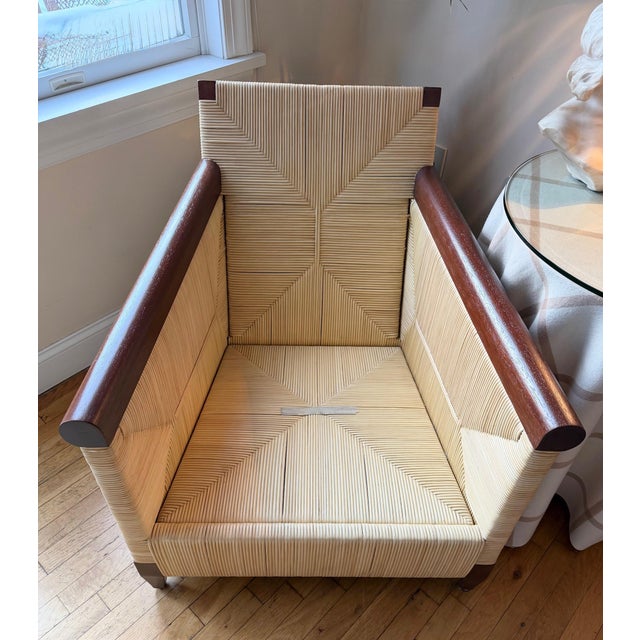 Donghia Lounge Chair in Rattan and Mahogany For Sale - Image 10 of 16