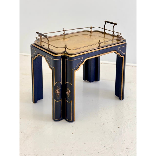 Vintage Regency Style Black Lacquer and Brass Side Table With Chinoiserie Detail For Sale - Image 13 of 16