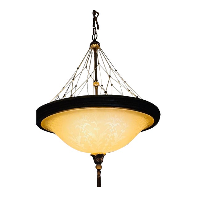 1990s Pasquale Miranda for Feiss, 24” Hollywood Regency Etched Authentic Alabaster Chandelier Seller Offering Free Chairish in Home Delivery For Sale - Image 12 of 12