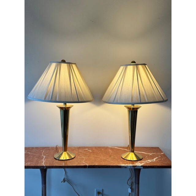 1960s Stiffel Brass Torch Form Table Lamps—a Pair For Sale - Image 10 of 12
