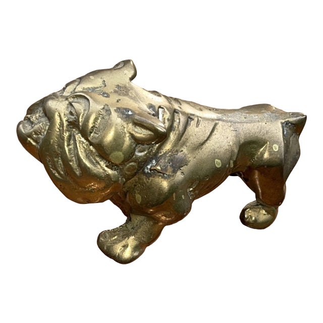 1970s Petite Brass English Bulldog Statue For Sale