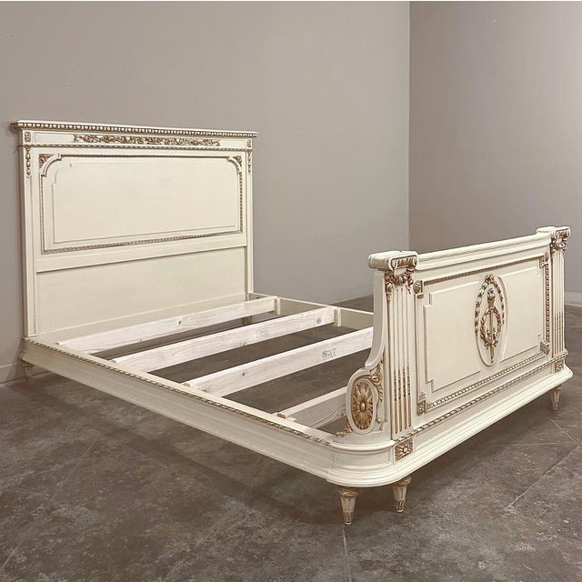 Wood Antique Italian Neoclassical Painted Queen Bed For Sale - Image 7 of 18