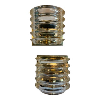 Vintage Art Deco Wall Light Sconces Lucite Ribbon & Brass - a Pair For Sale