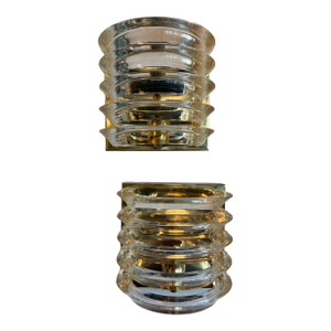 Vintage Art Deco Wall Light Sconces Lucite Ribbon & Brass - a Pair