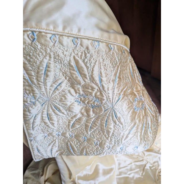 Hollywood Regency Gold Satin Bedspread Full Floral Embroidered For Sale - Image 10 of 12