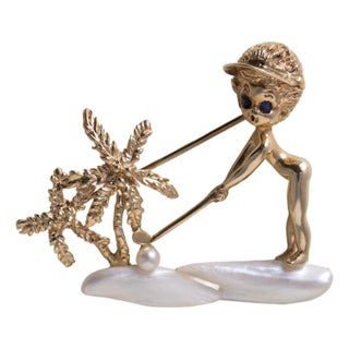 Vintage William Ruser Angel Island Golfer Pearl Brooch For Sale