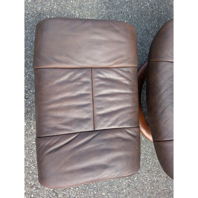 Vintage Ekornes Stressless Brown Leather Recliner and Ottoman Norway For Sale - Image 15 of 17