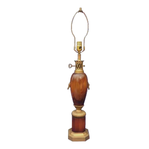 Vintage Mid Century Knob Creek by Morganton Carved Wood Brass Lions Table Lamp