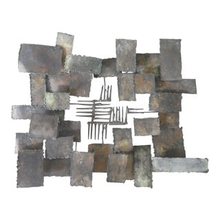 Mid-Century Modern Brutalist Torch Cut Iron Wall Sculpture For Sale