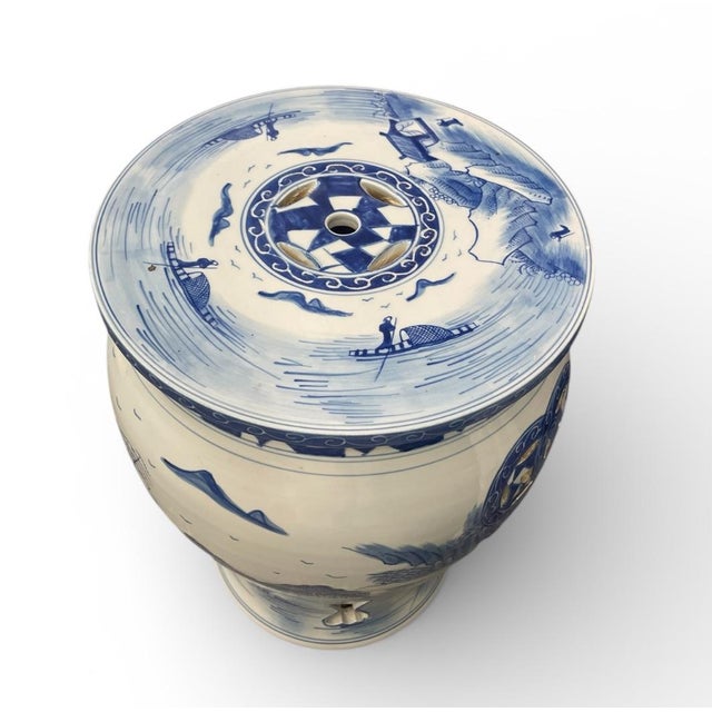 Blue and White Landscape Porcelain Garden Stool For Sale - Image 4 of 7