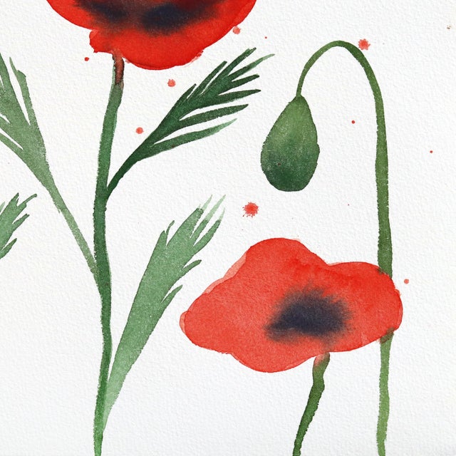 2020s Poppies II - Original Red Floral Still Life Watercolor Painting on Paper For Sale - Image 5 of 7