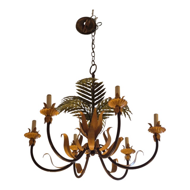 Vintage Italian Tole Palm Tree Chandlier or Light Fixture For Sale