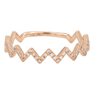 Diamond Zig Zag Ring Sz 7 Chevron Band 14k Rose Gold Fine Estate Jewelry For Sale