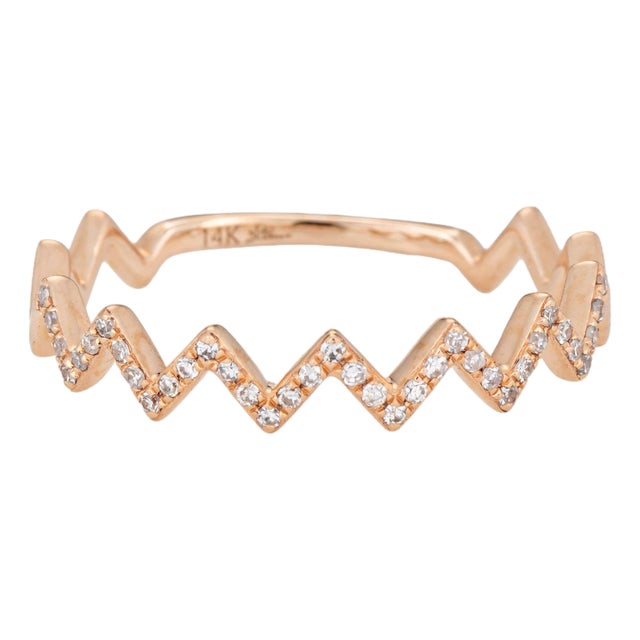Diamond Zig Zag Ring Sz 7 Chevron Band 14k Rose Gold Fine Estate Jewelry For Sale