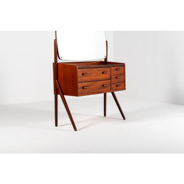 Mid-Century Modern Mid-Century Danish Teak Vanity Table with Black Glass Top, 1960s For Sale - Image 3 of 14