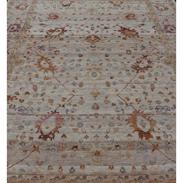Modern Modern Oushak Muted Rug in Earthy Tones on a Cream Background 10'1 X 14'1 For Sale - Image 3 of 12