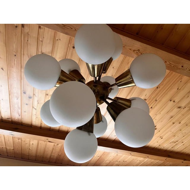 1970s Space Age Brass Sputnik Chandelier attributed to Kamenicky Senov, 1970s For Sale - Image 5 of 9
