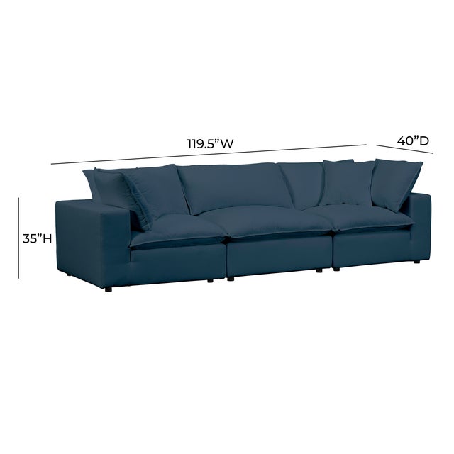 Wood Cali Navy Performance Fabric Modular Sofa For Sale - Image 7 of 7