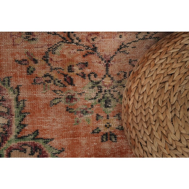 1970s 1970s Vintage Turkish Handmade Wool Cotton Peach Area Rug For Sale - Image 5 of 11