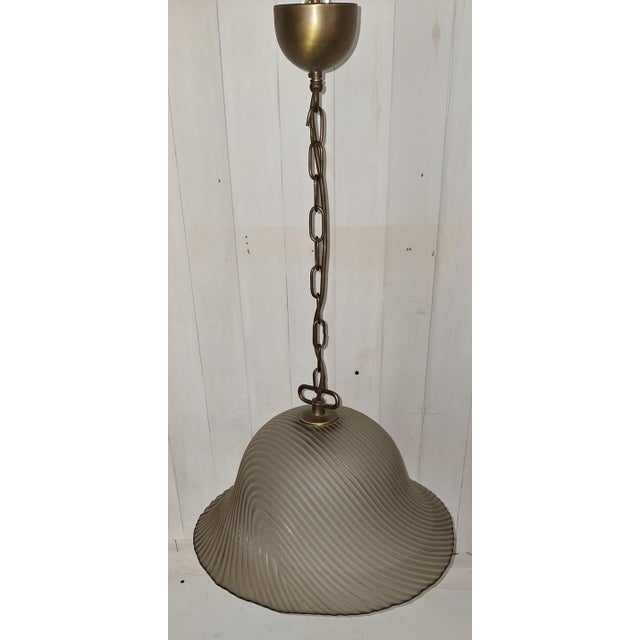 Vintage Ceiling Lamp with Lightly Tinted Relief Glass Shade on a Brass Mount, 1970s For Sale - Image 4 of 8