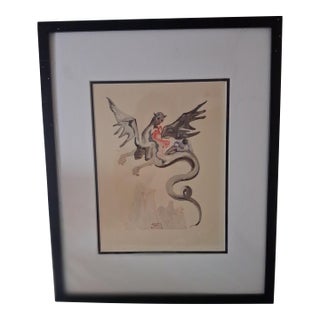 1960s Salvador Dali Original Woodcut Engraving - Inferno Canto 17 Geryon Les Heures Claires Embossed Authentic For Sale