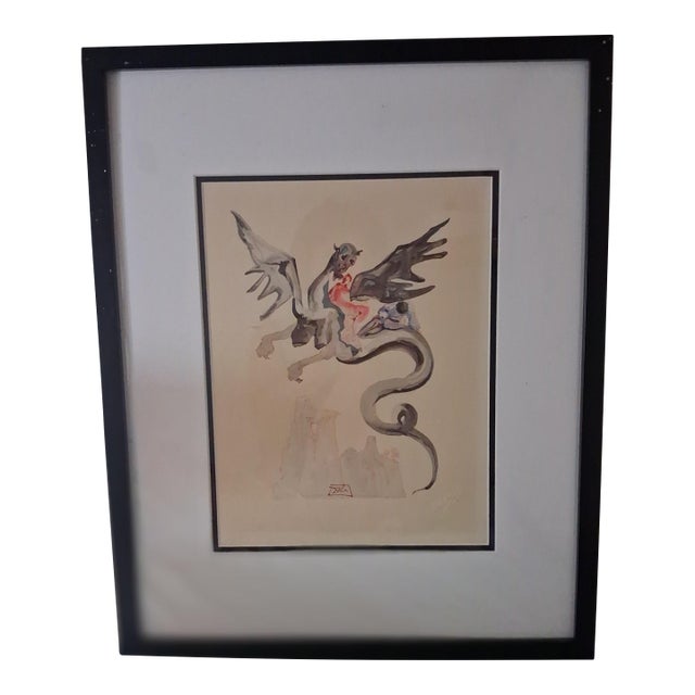 1960s Salvador Dali Original Woodcut Engraving - Inferno Canto 17 Geryon Les Heures Claires Embossed Authentic For Sale