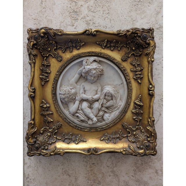 High Relief Marble Plaque of Children With Giltwood Frame - Enrico Braga For Sale - Image 4 of 8