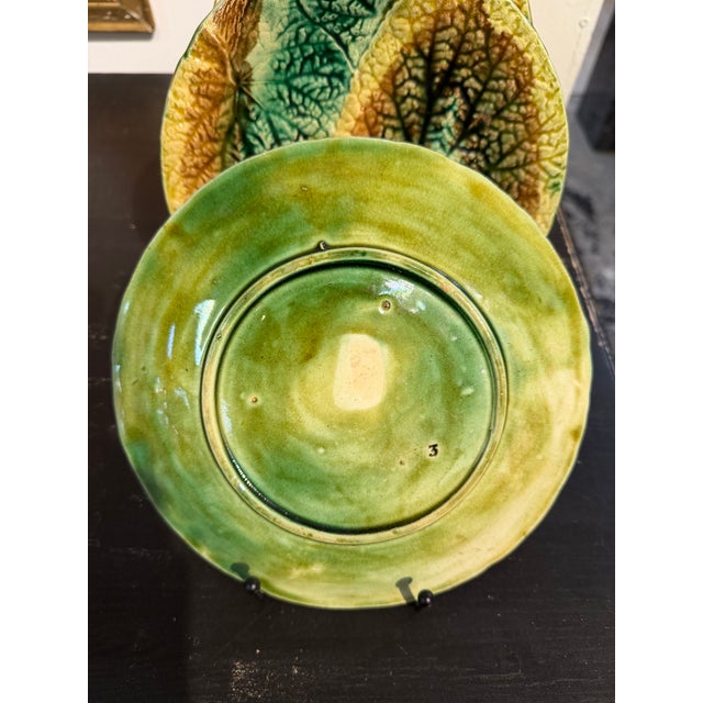 Ceramic Antique Majolica Begonia Plates - Set of 4 For Sale - Image 7 of 7