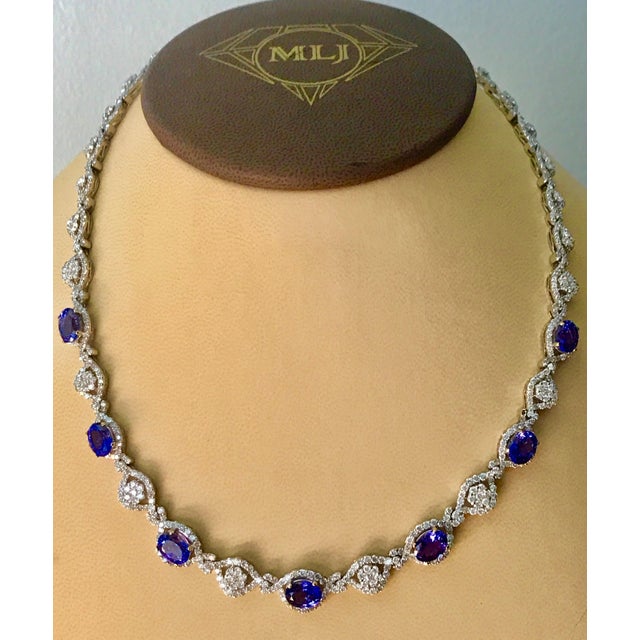 11 Carat Oval Tanzanite and 12 Carat Diamonds Necklace 18 Karat Gold Estate For Sale - Image 18 of 18